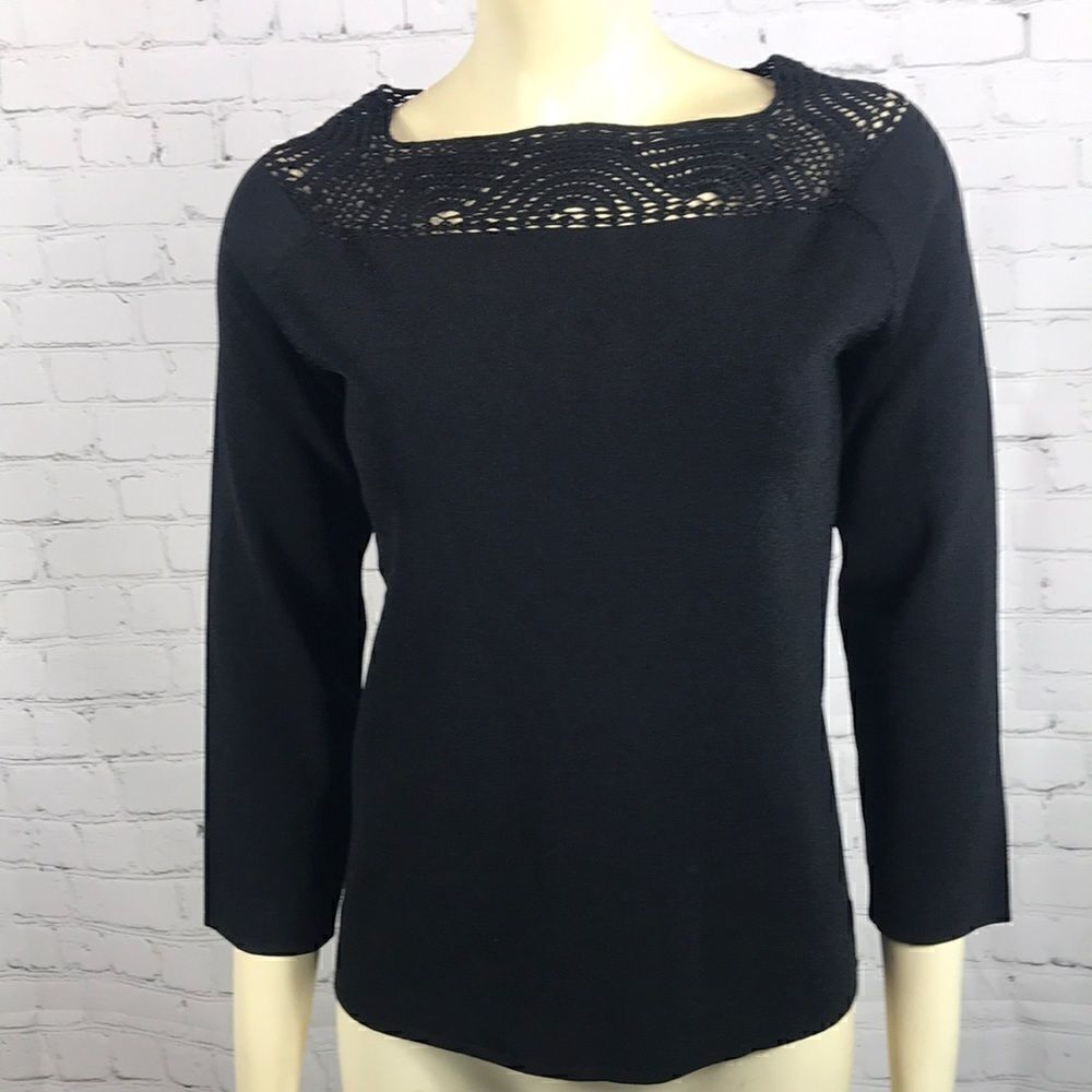 Cable & Gauge Knit Crochet Top, EUC Black Medium